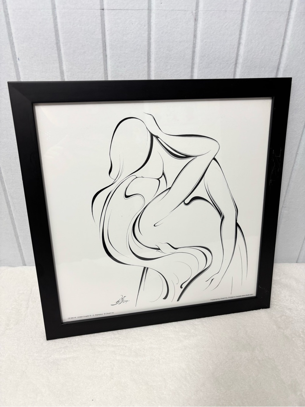Minimalist Black & White Abstract United Couple Framed Glass Art Print